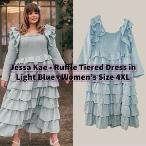 JessaKae Ruffle Tiered Dress Light Blue Women’s Size 4XL